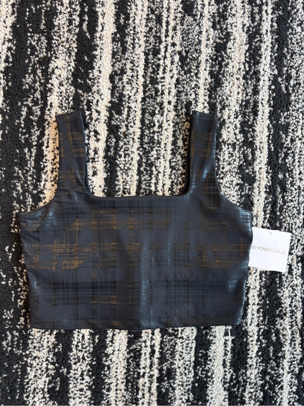 Beyond Yoga Black Plaid Shine Crop Top